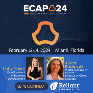 graphic of eCap 2024 HealthCare Summit with Libby Pinnell and J.Lynn Bauknight inviting to connect at the event.